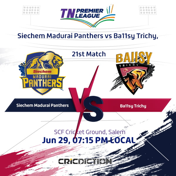 Siechem Madurai Panthers vs Ba11sy Trichy, 21st Match - Live Cricket Score, Commentary